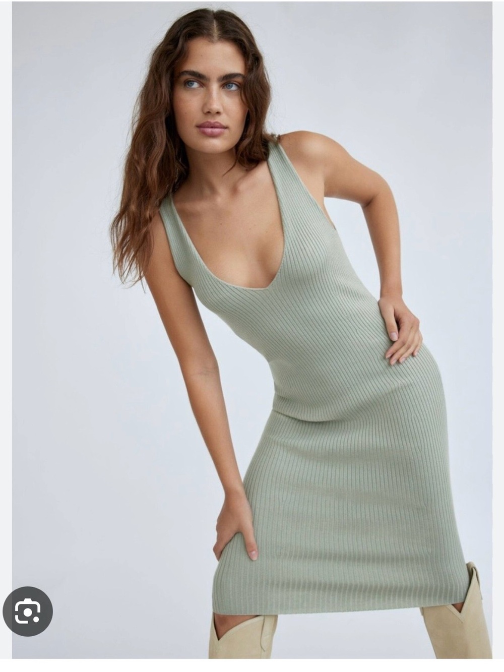Wilfred Ribbed Scoop Neck Midi Dress in Soft Sage